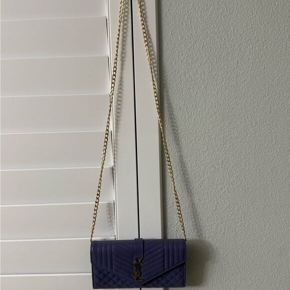 Brand new Yves Saint Laurent Purple leather Women's wallet add chain to make woc - Picture 7 of 9